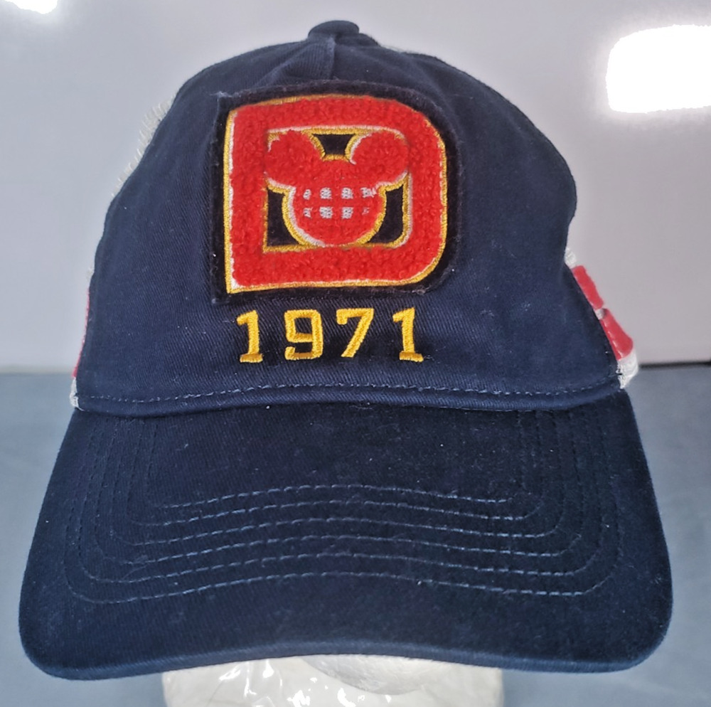 Disney Parks 1971 Mickey Mouse Trucker Hat Snapback Navy Blue Mesh Cap Vintage